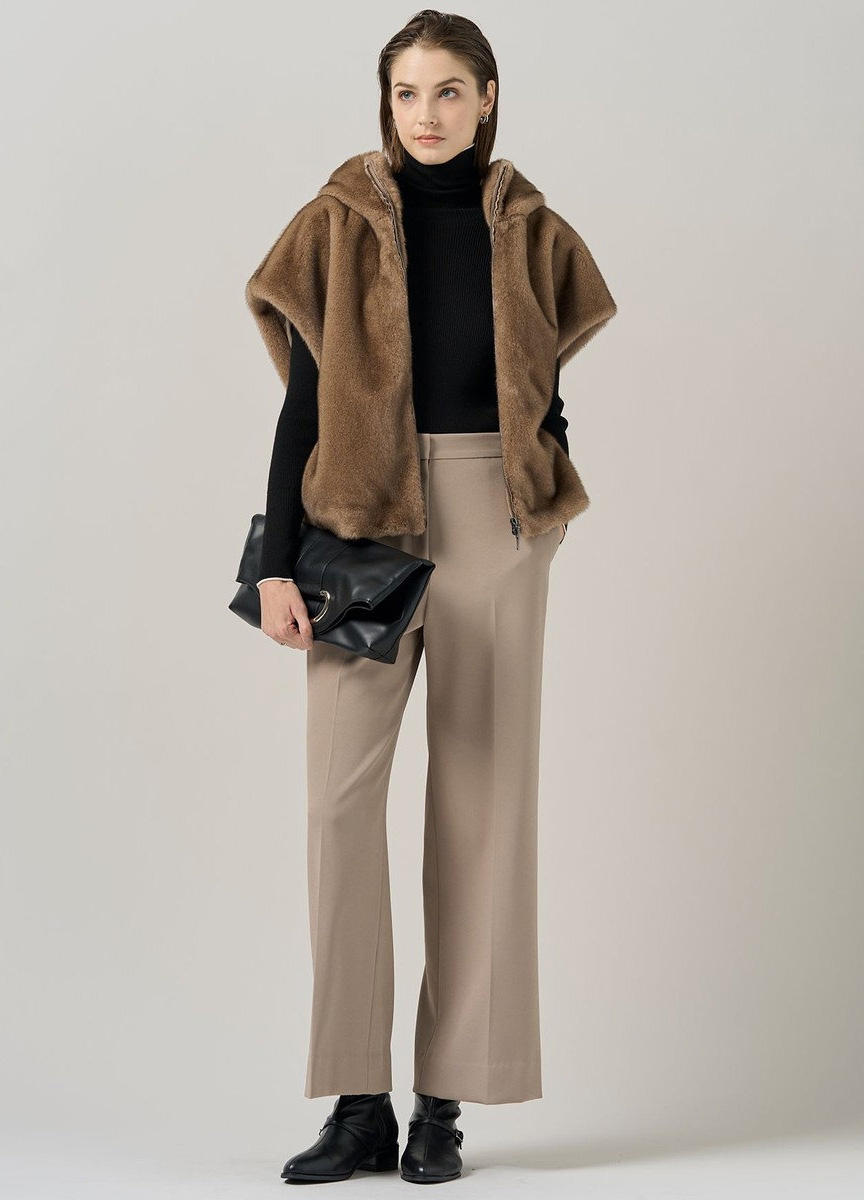 霧光挺絲絨感長寬褲